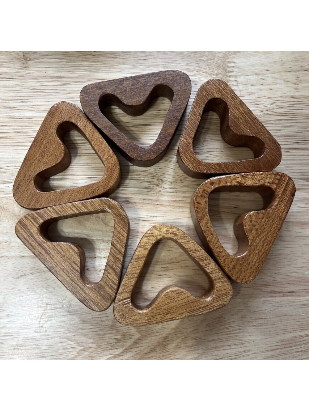 Vintage MCM Wooden Triangles Napkin Holders Made In Phillippines Set Of 6